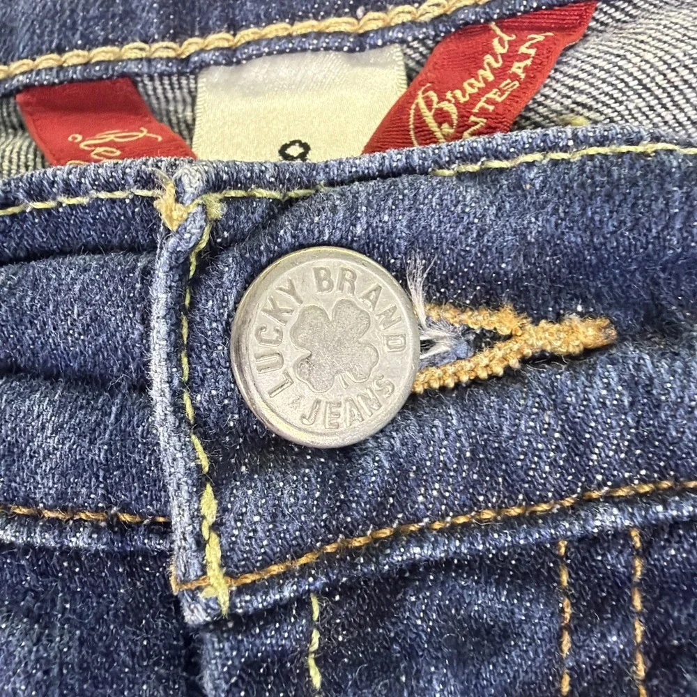 Lucky Brand Jeans Womens 8 Easy Rider Mid Rise‎ Stretch Distressed Blue Denim